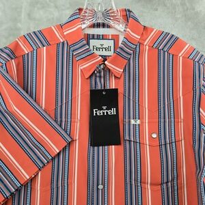 Ferrell Western Shirt Mens Medium Orange Striped Short Sleeve Pearl Snap